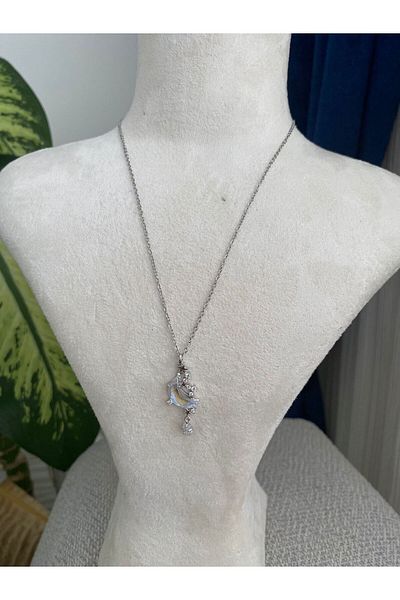 stainless steell Moon Steel Necklace with Star Detail