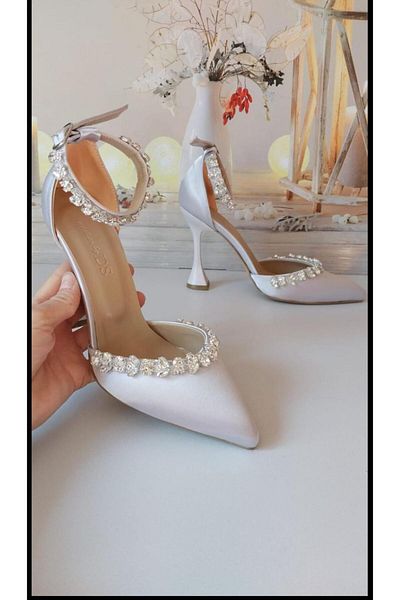 Modavien Women's 10 cm Stone Silver Bridal Shoes