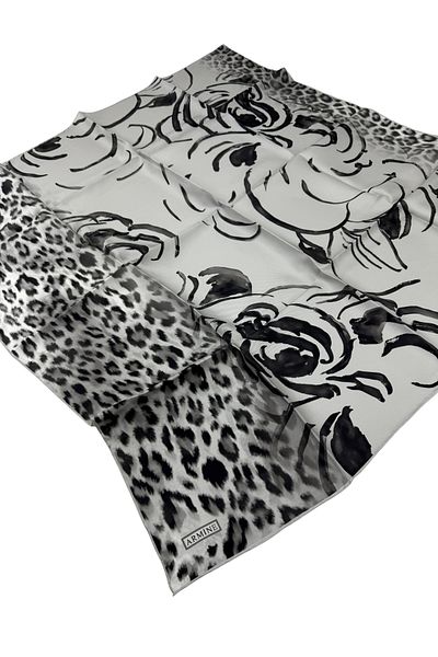 Armine Μεταξωτό μαντήλι Twill 9355D Λεοπάρ μοτίβο γκρι-μαύρο-09