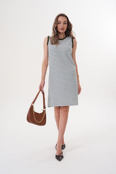 Miss Dünya Lissa Women's Crew Neck Sleeveless Striped Midi Dress