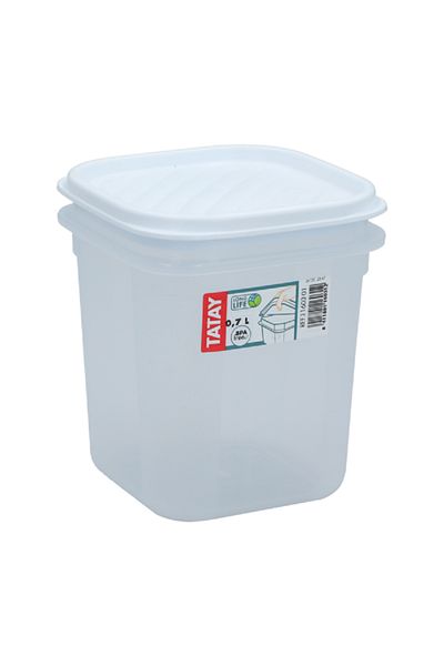 Tatay 0.7L Square Food Container – White Plastic with Lid, 11.7 x 9.9 x 9.9 cm