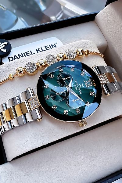 Daniel Klein Original Women's Wristwatch - 3 Atm Waterproof, Gold Color, Steel Cord Bracelet DKBY2022C3