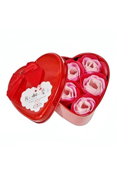 OEM Metal Box with Soap Roses, Red, 9x9x4.5 cm