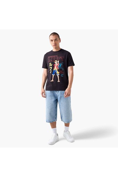 SP Characters Luffy Print T-shirt with Crew Neck