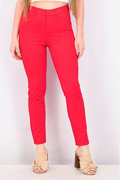Guess Women Regular Fit Solid Casual Pants, Red