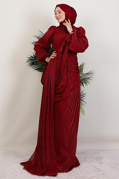 GİYZAMİLA Βραδινό φόρεμα Afra Silk Claret Red