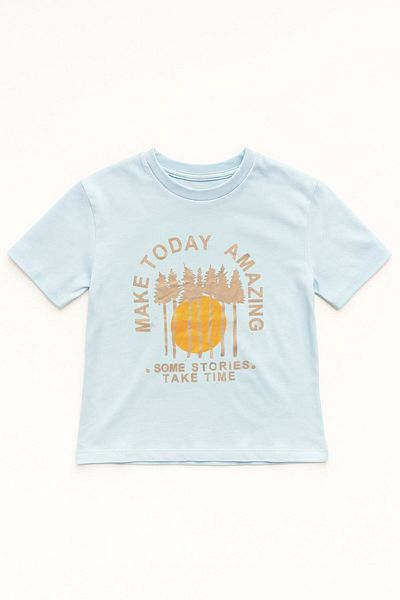 LUESS Tricou cu mânecă scurtă cu imprimeu pentru băiat, 100% bumbac - albastru deschis (3-4 ani 8-9 ani)