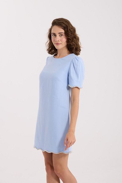 NOK İSTANBUL Shine Bright 100% Linen Dress Baby Blue