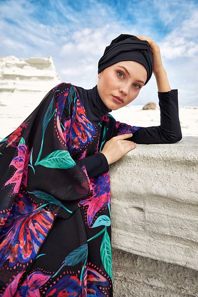 Adasea Single Pareo Kaftan on Swimsuit 1706 Black