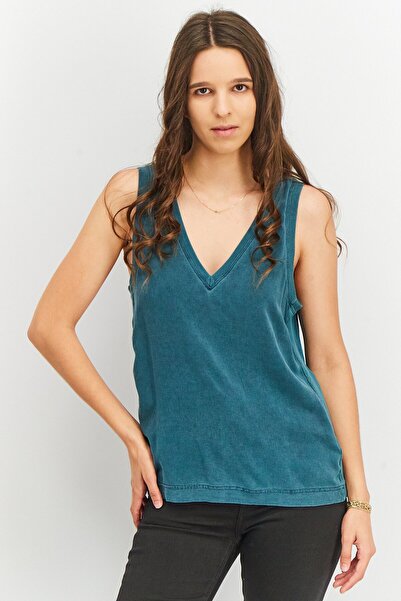 Splendid Women V Neck Sleeveless Textured Tops, Sage Blue