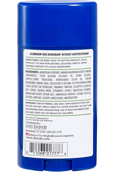 Dr Teals Dr Teal's Aluminum Free Deodorant - Eucalyptus - Paraben & Phthalate Free - 2.65 oz