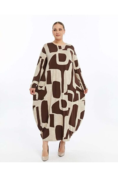 ModaMinar Women's Plus Size Elegant Patterned Combed Cotton Dress