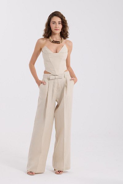 NOK İSTANBUL 100% Linen Kate Trousers Beige