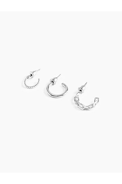 Koton Women's Hoop Earrings Set of 3 Textured