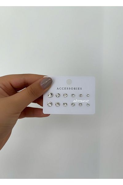 aksesuaris Set of 12 Shiny Stone Earrings
