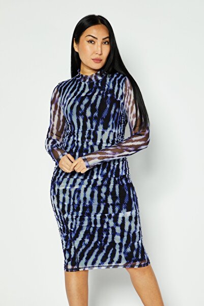Dkny فستان شبكي نسائي ضيق، أزرق