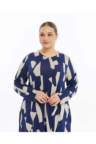 ModaMinar Women's Plus Size Elegant Patterned Combed Cotton Dress