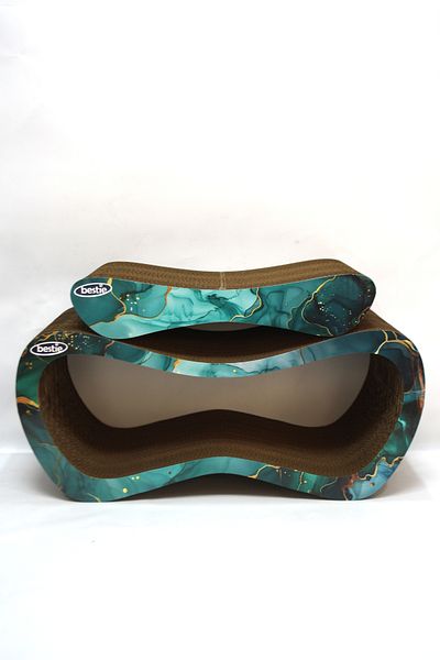 Bestie 2-Piece - Cat Scratching Sofa Cardboard Cat Scratching Horizontal Scratching- Large & Small- 3D Emerald Pattern