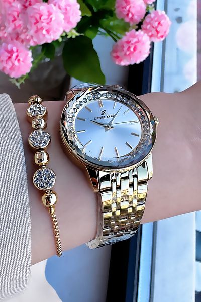 Daniel Klein Gold Colored 3 ATM Waterproof Women's Wristwatch - Steel Cord Bracelet Gift DKBY2016C1