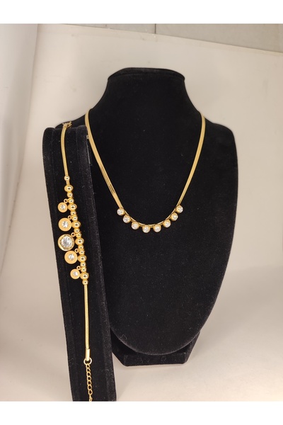 Romea Seri Taşlı Çelik Takı Seri, Kararmaz Hediyelik Kolye & Bileklik Seti