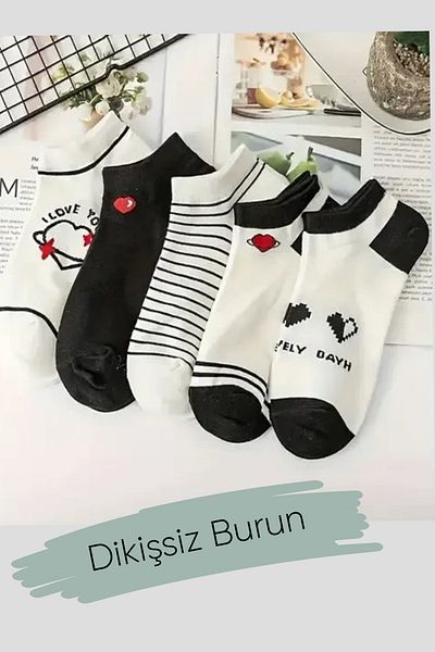 Esinti 5 Pairs Women's Ankle Length Summer Booties Socks – Cotton, Seamless Toe, Patterned Socks Set