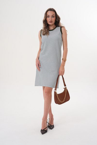 Miss Dünya Lissa Women's Crew Neck Sleeveless Striped Midi Dress