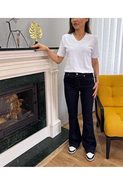 SeHlen Butik Koyu Lacivert İspanyol Jean