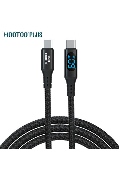 HooToo سلك شاحن تايب سي 60 واط بشاشة رقمية لعرض سرعة الشحن، بطول 1 متر وقماش ...