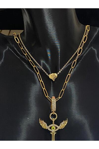 GNR Modern Kanatlı Göz Çarmlı Kadın Çelik Kolye