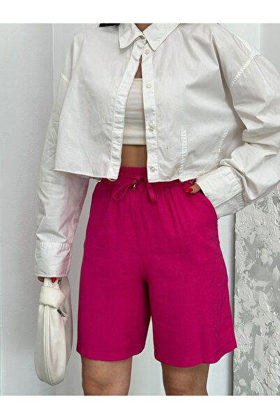 Swan Woman Beli Lastikli Visko Keten şort