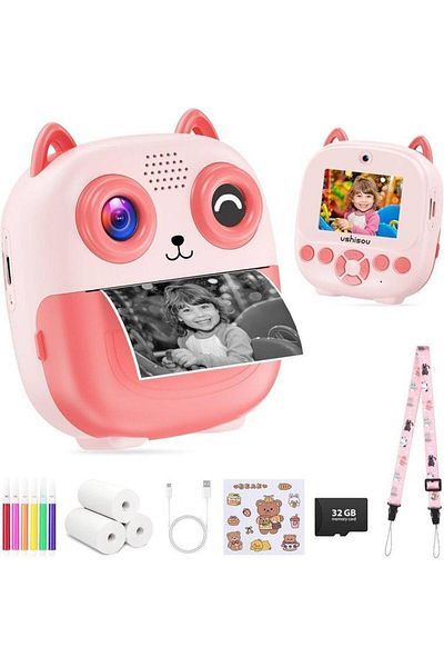 Dexia Photo-Video Camera for Children with Thermal Printer, 2.4″ LCD Screen – Pink
