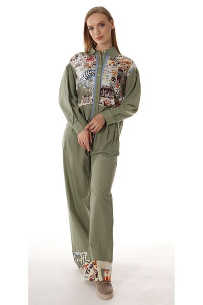 Rojbin Fırat Butik Sch-Women's Patterned Shirt & Trousers Set – Summer Combination