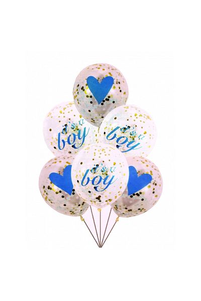 zola Set of 6 balloons, latex, "It's a boy", blue with confetti and hearts