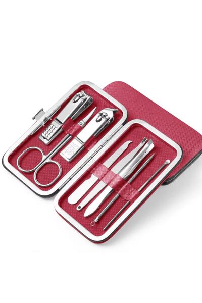 ERA TANITIM مجموعة مانيكير وباديكير حمراء مكونة من 8 قطع مع حقيبة جلدية عالية...