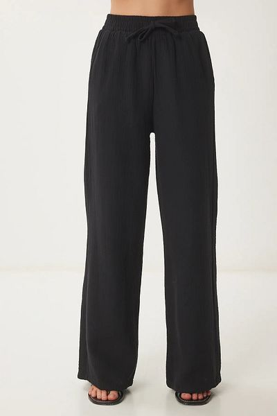 Mogi Butik Women's Elastic Waist Palazzo Muslin Trousers 3078