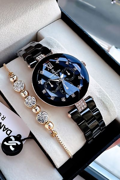 Daniel Klein Original Cutout Glass Waterproof Women Wristwatch Black Color Steel Cord Gift Wristband Dkby2040C5