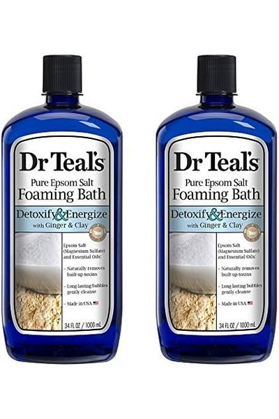 Dr Teals مجموعة هدايا حمام دكتور تيل الرغوي بالزنجبيل والطين (عبوة من قطعتين، 34 أونصة) - لإزالة السموم وتنشيط الجسم