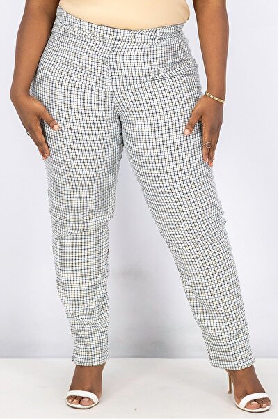 Violeta by MANGO Women Plus Size Plaid Side Pocket Pants, Mint Combo