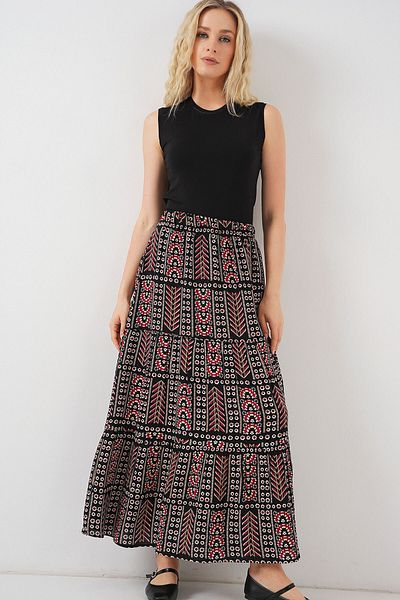 Bigdart Women's Patterned Long Skirt 8053 - Black