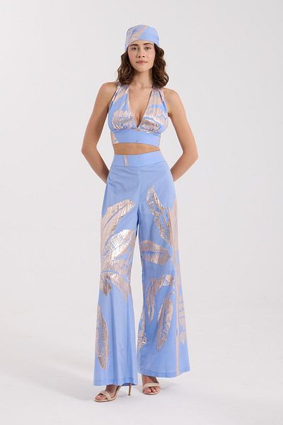 NOK İSTANBUL Golden Palm Elastic Waist Trousers Blue