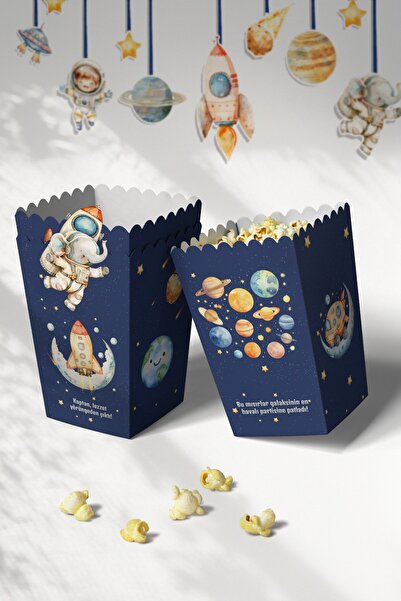 MSticker Astronotlar Ve Uzay Figürleri Temalı Doğum Günü Konsepti Süsleme Seti , Cupcake Süsü Flama Etiket