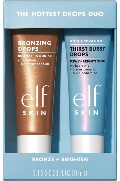 ELF e.l.f. SKIN The Hottest Drops Duo, Holy Hydration! Thirst Burst Drops & Bronzing Drops Skincare Set