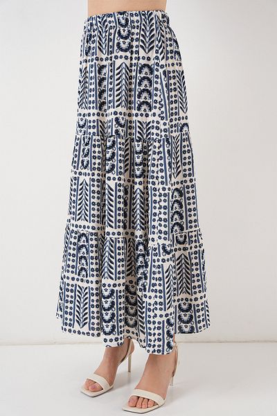 Bigdart Women's Patterned Long Skirt 8053 - Cream