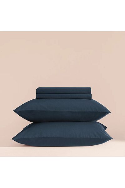 Penelope 100% Cotton Percale Fitted Sheet Set 160X200 cm Navy Blue - Pure Series