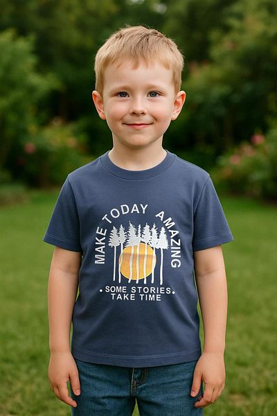 LUESS Tricou cu mânecă scurtă cu imprimeu pentru băiat, 100% bumbac - Indigo (3-4 ani 8-9 ani)