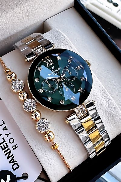 Daniel Klein Original Cutout Glass Waterproof Women Wristwatch Two Colors Steel Cord Gift Wristband Dkby2040C3