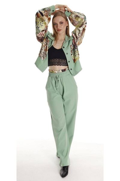 Rojbin Fırat Butik Sch-Women's Patterned Shirt & Trousers Set – Summer Combination