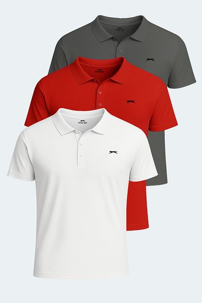 Slazenger SLOAN Σετ 3 ανδρικά μπλουζάκια Λευκό - Σκούρο Γκρι - Κόκκινο