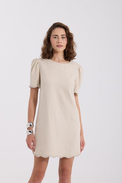 NOK İSTANBUL Shine Bright 100% Linen Dress Beige