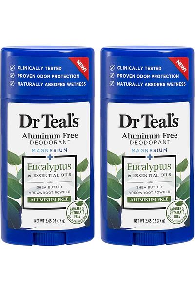 Dr Teals Dr. Teal's Aluminum Free Deodorant - Eucalyptus - Paraben & Phthalate Free - 2.65 oz Pack of 2